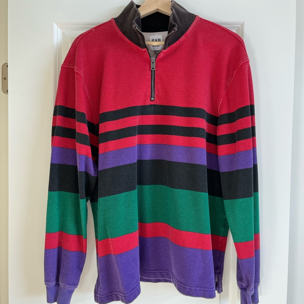 GAP Zip Up Shirt in Red and Purple with Striking Stripes vintage 90s Style